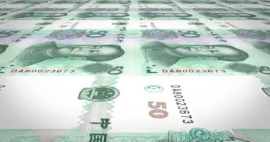 Elli renminbi banknotlar ekranda, nakit para, haddeleme Çince döngü