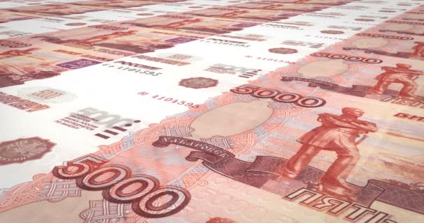 Banknoty z pięciu tysięcy rubli Rosjanie toczenia na ekranie, pieniądze, pętla — Wideo stockowe