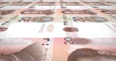 Yirmi renminbi banknotlar ekranda, nakit para, haddeleme Çince döngü