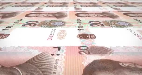 20 人民元の紙幣中国語画面で、現金お金圧延ループします。 — ストック動画