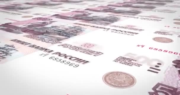 Banknoty pięćset rubli Rosjanie toczenia na ekranie, pieniądze, pętla — Wideo stockowe