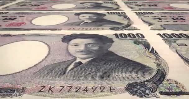 Ekranda, nakit para, haddeleme Japonca banknotlar bin yen döngü — Stok video