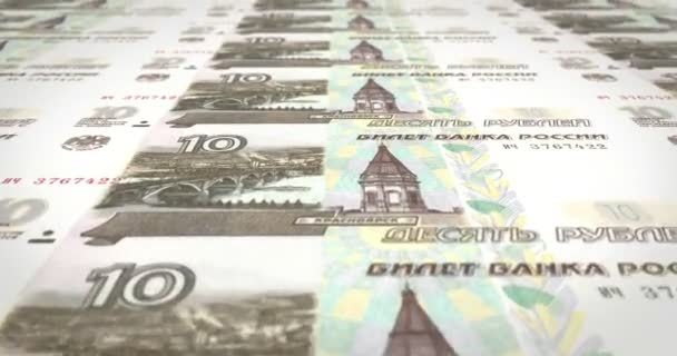 Banknoten von zehn Rubel Russen rollen auf dem Bildschirm, Bargeld, Schleife — Stockvideo