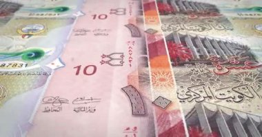 Ekran, nakit para, döngü üzerinde inişli çıkışlı on Kuveyt Dinarı banknotlar