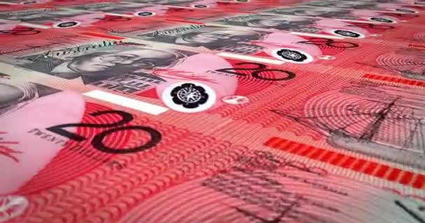 Банкноты из двадцати австралийских долларов проката на экране, наличные деньги, петля — стоковое видео