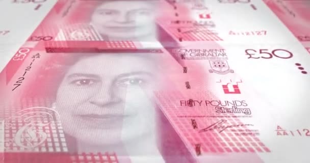 Banknoty pięćdziesiąt funtów szterlingów Gibraltaru na ekranie, pieniądze, pętla — Wideo stockowe