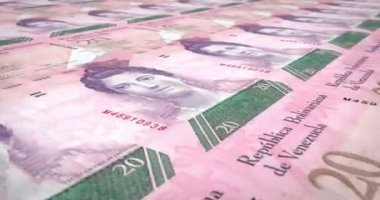 Çalışırken ekran, nakit para, döngü üzerinde yirmi Venezuela bolivars banknotlar