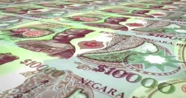 Billetes de mil ringgits o dólares bruneanos rodando, dinero en efectivo, bucle — Vídeo de stock