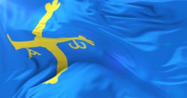 Asturyan bayrağı Asturias, İspanya, rüzgarda, yavaş mavi gökyüzü ile sallayarak İspanyol bölge döngü
