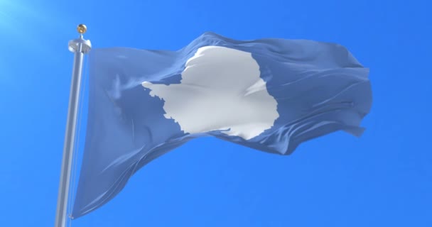 Antartic kontinens, design by Graham Bartram, kék ég, lassú hullámzó zászlaja hurok — Stock videók