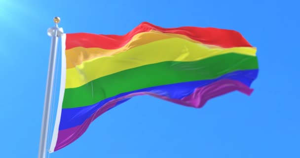 Gökkuşağı bayrağı, Lgbt gurur bayrak veya eşcinsel gurur bayrak sallayarak Rüzgar, döngü — Stok video