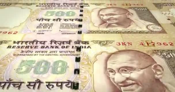 Billetes Quinientas Rupias Indias India Rodando Dinero Efectivo Bucle — Vídeo de stock