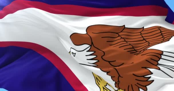 Bandera de Samoa Americana ondeando al viento en lento, bucle — Vídeo de stock