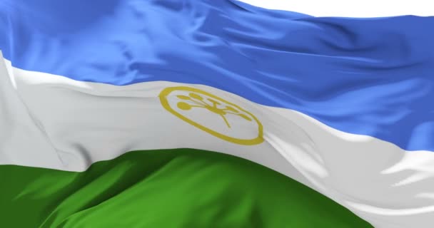 Bashkortostan flag waving at wind in slow with blue sky, loop — Stock Video