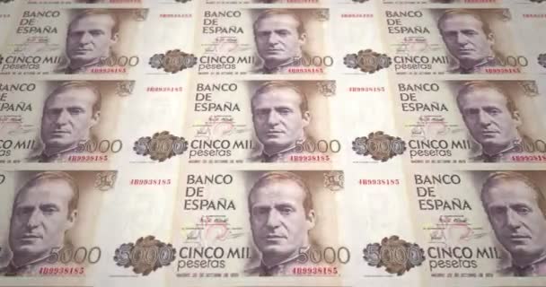 Billetes Cinco Mil Pesetas Españolas Dinero Efectivo Bucle — Vídeo de stock