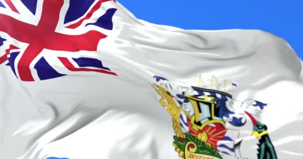 Flagge des britischen antarktischen Territoriums weht im Wind in langsamer Schleife — Stockvideo
