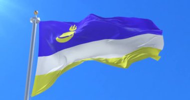 Buryatia Cumhuriyeti bayrağı mavi gökyüzü ile Rüzgar sallıyor, döngü