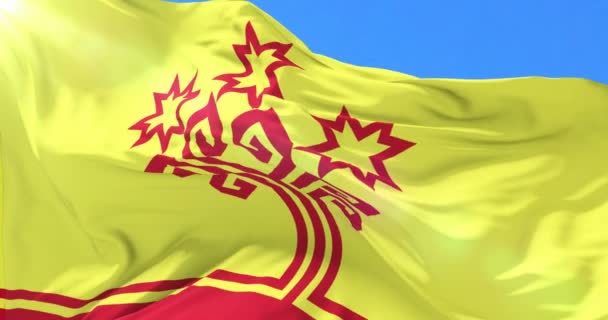 Flag of the Republic of Chuvashia waving at wind, loop — Stock Video