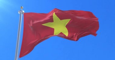 Vietnam bayrağı mavi gökyüzü ile Rüzgar sallıyor, döngü