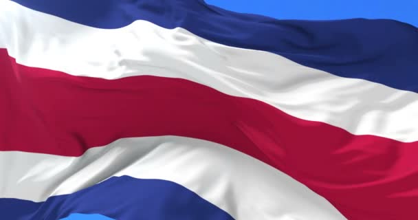 Bandera República Costa Rica Ondeando Viento Con Cielo Azul Lazo — Vídeos de Stock