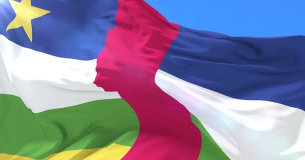 Flag Central Africa Republic Waving Wind Blue Sky Loop — Stock Video