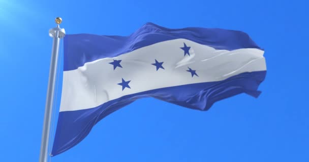 Bandera Honduras Ondeando Viento Con Cielo Azul Lento Bucle — Vídeos de Stock