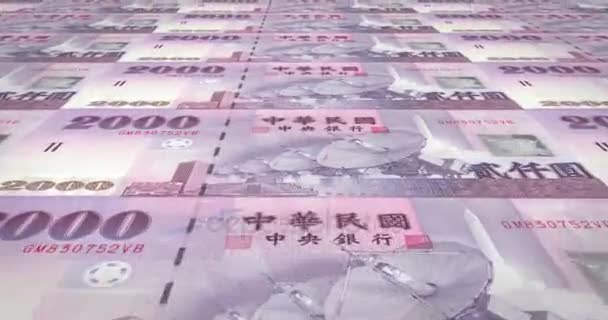 Банкноты Две Тысячи Тайваньских Долларов Тайваня Проката Наличные Деньги Петля — стоковое видео