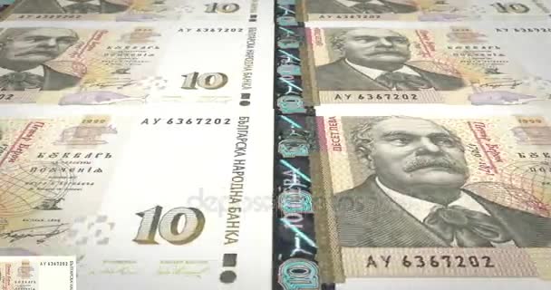Τραπεζογραμμάτια Των Δέκα Βουλγαρικά Λέβα Βουλγαρίας Μετρητά Χρήματα Βρόχο — Αρχείο Βίντεο