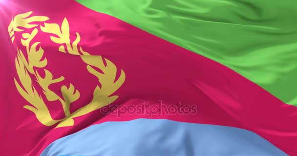 Ερυθραίας Σημαία Κυματίζει Στην Wind Μπλε Του Ουρανού Αργή Βρόχο — Αρχείο Βίντεο