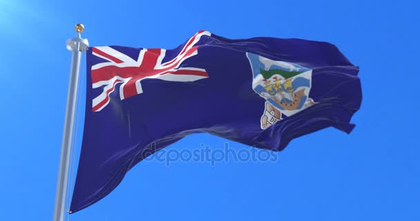 Vlag Van Falklandeilanden Zwaaien Wind Met Blauwe Hemel Lus — Stockvideo