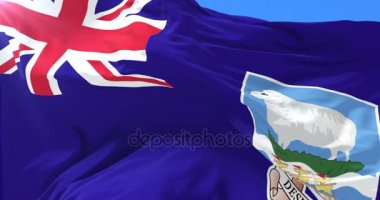 Yavaş, döngü içinde mavi gökyüzü ile Falkland Adaları, sallayarak bayrak Rüzgar