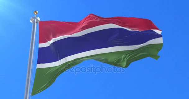 하늘에서 천천히 바람에 물결치는 감비아의 Flag — 비디오
