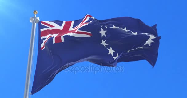 Bandera Las Islas Cook Ondeando Viento Con Cielo Azul Bucle — Vídeos de Stock
