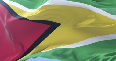 Guyana bayrak sallayarak rüzgarda, yavaş mavi gökyüzünde döngü