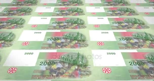 Banknoty Dwóch Tysięcy Franków Komorów Komorów Pieniądze Pętla — Wideo stockowe