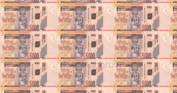Банкноты Пять Тысяч Конголезских Франков Конго Наличные Деньги Петля — стоковое видео