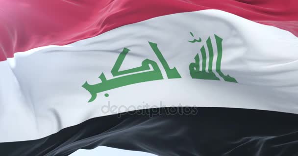 Vlajka Iráku na vítr v modré obloze pomalu mává, smyčka — Stock video