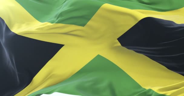 Jamaicaanse Vlag Zwaaien Wind Met Blauwe Hemel Traag Lus — Stockvideo