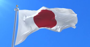 Japonya yavaş mavi gökyüzünde, rüzgarda sallayarak bayrak, döngü