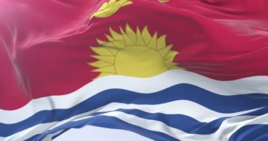 Kiribati bayrak sallayarak rüzgarda, yavaş mavi gökyüzünde döngü