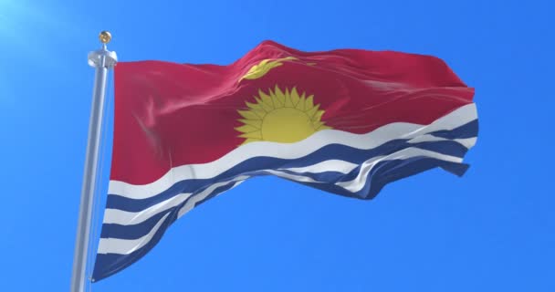 Flagge Von Kiribati Weht Wind Langsam Blauem Himmel Schleife — Stockvideo