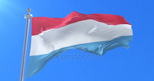 Luxembourg Flag Waving Wind Blue Sky Slow Loop — Stock Video