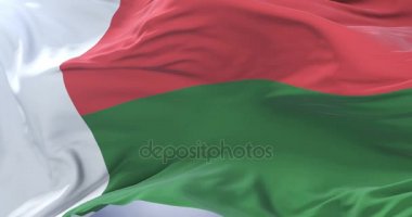 Madagaskar rüzgarda, yavaş mavi gökyüzünde sallayarak bayrak, döngü