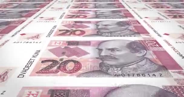 二十克罗地亚 Kunas 的钞票 现金金钱 — 图库视频影像