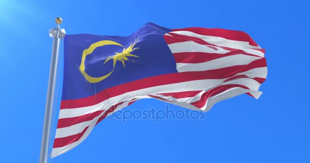 Flagga Malaysia Viftande Vind Med Blå Himmel Långsam Loop — Stockvideo