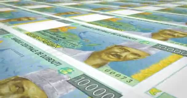 Billetes Diez Mil Francos Djibouti Rodando Dinero Efectivo Bucle — Vídeo de stock