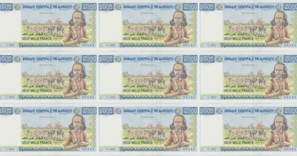 Banknoty Dwóch Tysięcy Franków Dżibuti Toczenia Pieniądze Pętla — Wideo stockowe