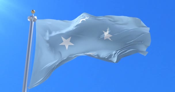 密克罗尼西亚旗帜在风中挥舞着蓝色的天空在缓慢 — 图库视频影像
