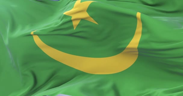 Mauretaniens Flagga Vajande Vinden Med Blå Himmel Långsam Loop — Stockvideo
