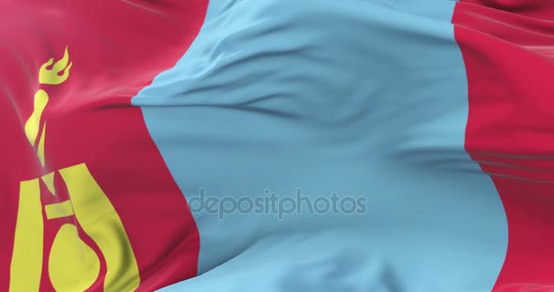 Bandera Mongolia Ondeando Viento Con Cielo Azul Lento Bucle — Vídeo de stock